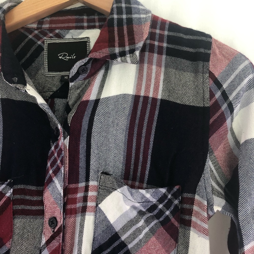 Rails Plaid Tunic Button Down Red Blue Xs Nadine - image 3